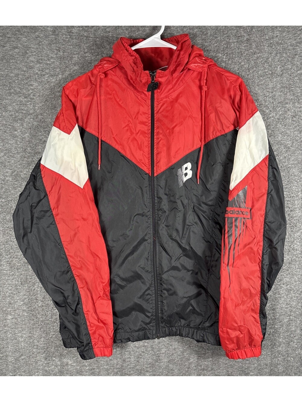 Vintage New Balance Hooded Windbreaker Jacket Red & Black Men’s Size Medium